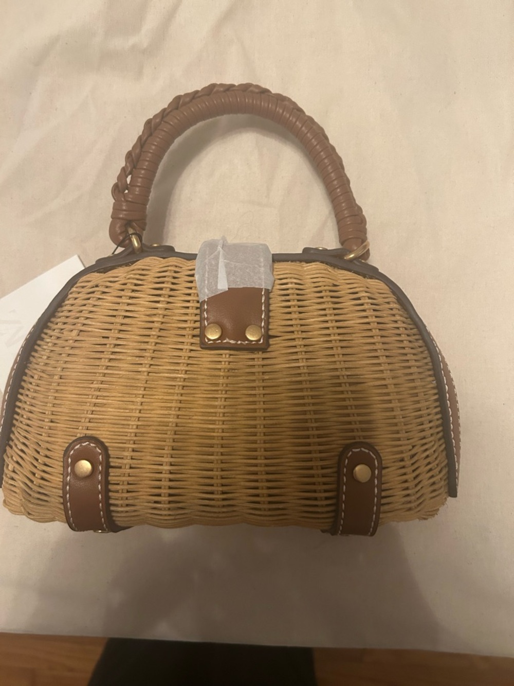 Zara Woven Mini Top-Handle Bag in Natural Brown - Picture 6 of 6